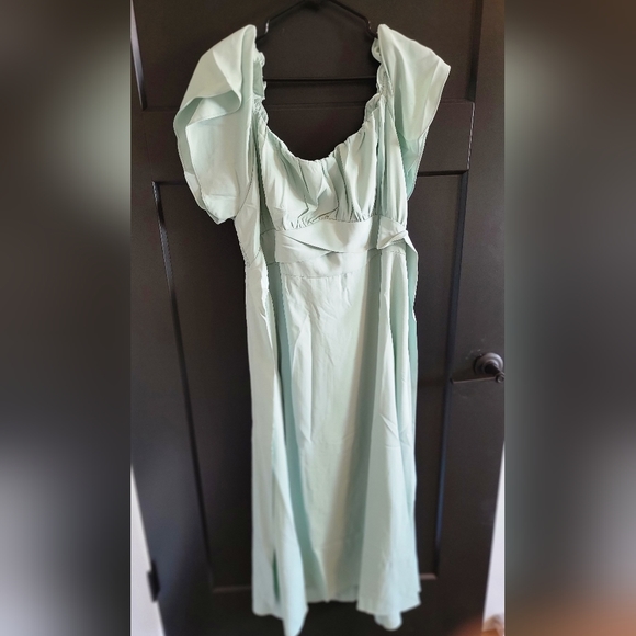 Women's Off The Shoulder Ruffle Short Sleeve Wrap Ruched Smocked Aqua - Picture 1 of 4